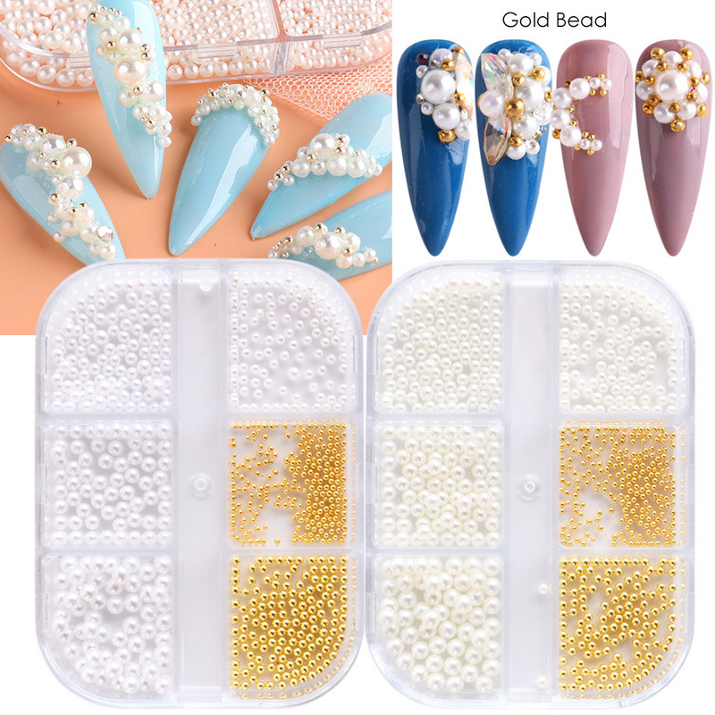 Charms Pearl Nail Art Dekorációk Fehér Lila Arany Acélgyöngyök Golyós 3D Köröm Ékszerek Kristály Strasszkövek Barkács manikűr TR6ZZ01-17