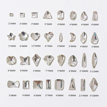 30/100 бр. Кристално бяло изкуство за нокти Аксесоари от кристали Плосък стъклен камък Strass Смесена форма Направи си сам модна 3D декорация за нокти
