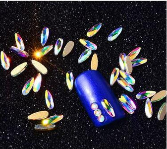 100db AB átlátszó strassz 4-10mm körömdíszítő formájú felső Crystal AB cseh kristály strassz lapos hátú hosszúkás üvegkövek ZZ15244
