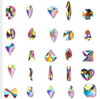 100 бр. AB прозрачни кристали 4-10 mm Nail Art Shape Top Crystal AB чешки кристални кристали Flatback Удължени стъклени камъни ZZ15244