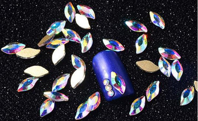 100db AB átlátszó strassz 4-10mm körömdíszítő formájú felső Crystal AB cseh kristály strassz lapos hátú hosszúkás üvegkövek ZZ15244