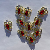 10 db Piros/Fehér Retro Nail Charms Horse Shape Strasszos Goldtone Metal Nail Charm Crystal köröm ékszer 3D körömbűve