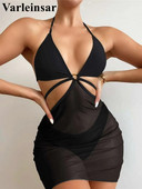 Nou 3 Culori Halter Cu Fusta Bikini Femei Costume de Baie Femeii Costum de Baie Trei Piese Set Bikini Costum de Baie Swim Lady V4090