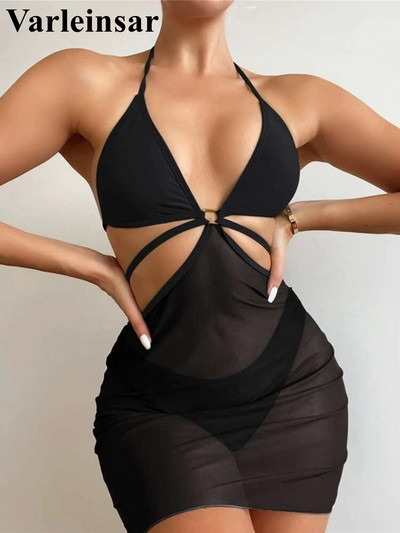 Naujas 3 spalvų apynasris su sijonu Bikini Moteriški maudymosi kostiumėliai Moteriški maudymosi kostiumėliai Trijų dalių bikinio rinkinys Maudymosi kostiumėlis Swim Lady V4090