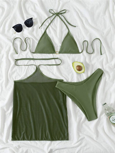 Nou 3 Culori Halter Cu Fusta Bikini Femei Costume de Baie Femeii Costum de Baie Trei Piese Set Bikini Costum de Baie Swim Lady V4090