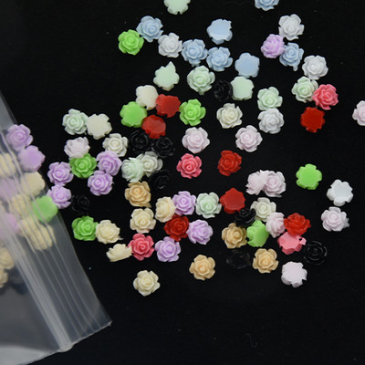 100db lila rózsa virág cabochon lapos hátú díszítés kellék Gyanta Apró rózsa virág színe fröccsent cabochon lapos hátú ， 6mm