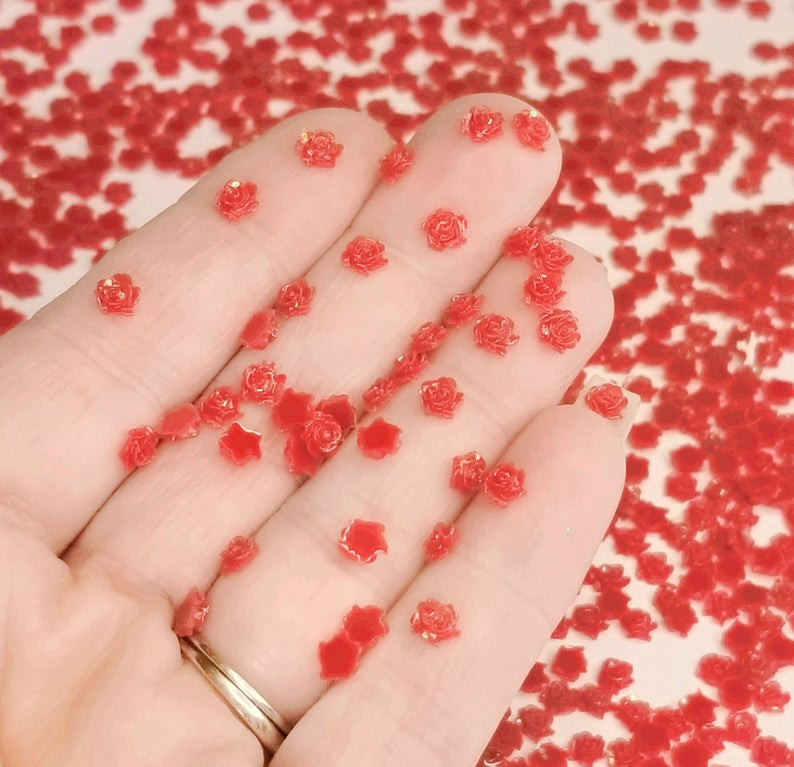 100db lila rózsa virág cabochon lapos hátú díszítés kellék Gyanta Apró rózsa virág színe fröccsent cabochon lapos hátú ， 6mm