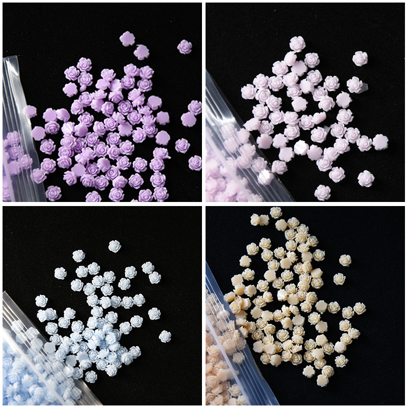 100db lila rózsa virág cabochon lapos hátú díszítés kellék Gyanta Apró rózsa virág színe fröccsent cabochon lapos hátú ， 6mm