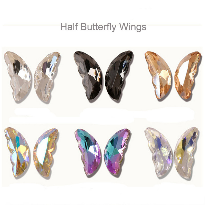 5 pár cirkon fél pillangó szárny körömdíszítő bűbáj tündér hegyes aljú kristály drágakő 3D Aurora fényes pillangó szárny köröm alkatrészek