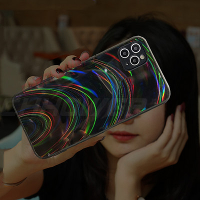 Spīdīgs 3D Rainbow Glitter lāzera telefona futrālis iPhone 14 13 12 11 Pro Max X XR XS Max 7 8 Plus mīksta silikona rāmja aizmugurējais vāciņš