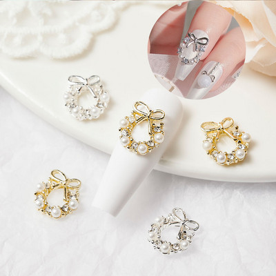 10Gb Garland Bowknot Pearl Nagu piekariņi Cirkona priekšgala vainaga dizaina kristāli nagu Rhinestone rotaslietas nagu mākslas dekorēšanai J-2022