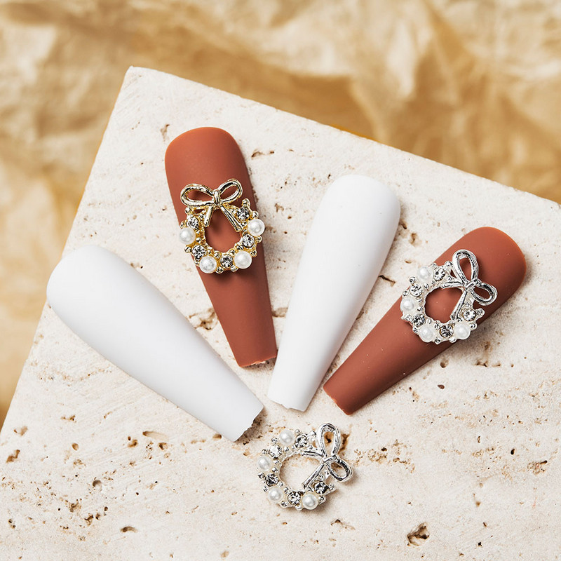 10 db Garland Bowknot Pearl körömbűvész cirkon masni koszorú design kristályok köröm strassz ékszerek körömdíszítéshez J-2022