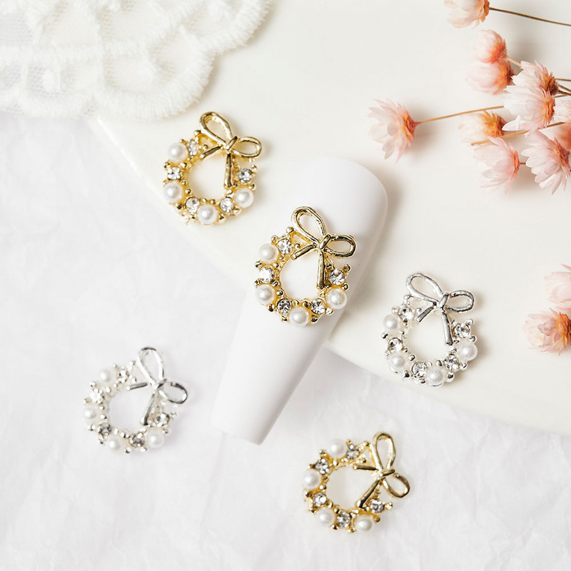 10 db Garland Bowknot Pearl körömbűvész cirkon masni koszorú design kristályok köröm strassz ékszerek körömdíszítéshez J-2022