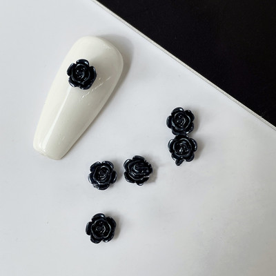 100 komada Tamne ruže privjesci Ukrasi za nokte 6/8 mm Mat Vintage Nakit Dijelovi za nokte 3D Flatback Smola Crno cvijeće Ornament za manikuru