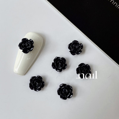 100 komada Tamne ruže privjesci Ukrasi za nokte 6/8 mm Mat Vintage Nakit Dijelovi za nokte 3D Flatback Smola Crno cvijeće Ornament za manikuru