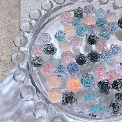 100 komada Tamne ruže privjesci Ukrasi za nokte 6/8 mm Mat Vintage Nakit Dijelovi za nokte 3D Flatback Smola Crno cvijeće Ornament za manikuru