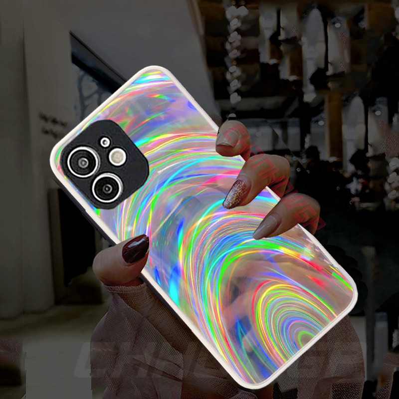 Gradient Glitter Rainbow Mirorr ümbris iPhone`ile 13 12 11 Pro Max X XR XS Max 6 6S 8 7 Plus Bling Aurora Laser Soft TPU kate