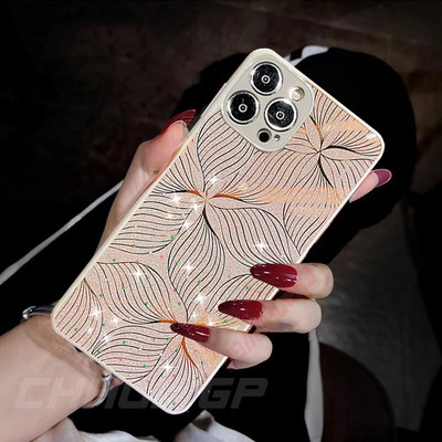 Θήκη λέιζερ 3D Art Ptinted Flower Bling για iPhone 13 12 11 Pro Max X XR XS Max 8 7 Plus SE 2020 Glitter Lens Protection Cover