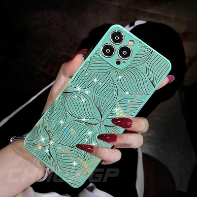 Θήκη λέιζερ 3D Art Ptinted Flower Bling για iPhone 13 12 11 Pro Max X XR XS Max 8 7 Plus SE 2020 Glitter Lens Protection Cover