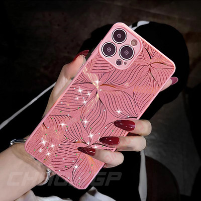 Θήκη λέιζερ 3D Art Ptinted Flower Bling για iPhone 13 12 11 Pro Max X XR XS Max 8 7 Plus SE 2020 Glitter Lens Protection Cover