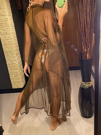 3 χρώματα Sexy Glitter Mesh Sheer See Through Tunic Beach Cover-ups Cover-ups Φόρεμα παραλίας Φόρεμα παραλίας Γυναικεία ρούχα V3217