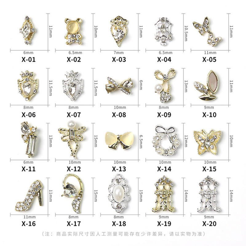 10 komada aluminijske visoke pete nakit za nokte privjesci 3D kruna medvjed srce dijamant luksuzni ukrasi za nokte 2022 metalni pribor za manikuru