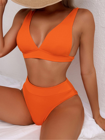 S- XL 12 színű Bordás magas derekú bikini női fürdőruha Női fürdőruha Kétrészes bikini szett Solid Bather fürdőruha Swim V3402