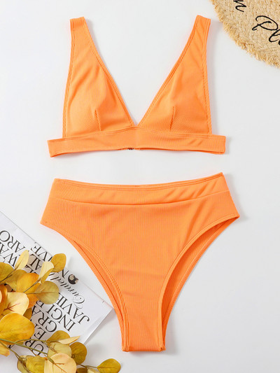 S- XL 12 színű Bordás magas derekú bikini női fürdőruha Női fürdőruha Kétrészes bikini szett Solid Bather fürdőruha Swim V3402