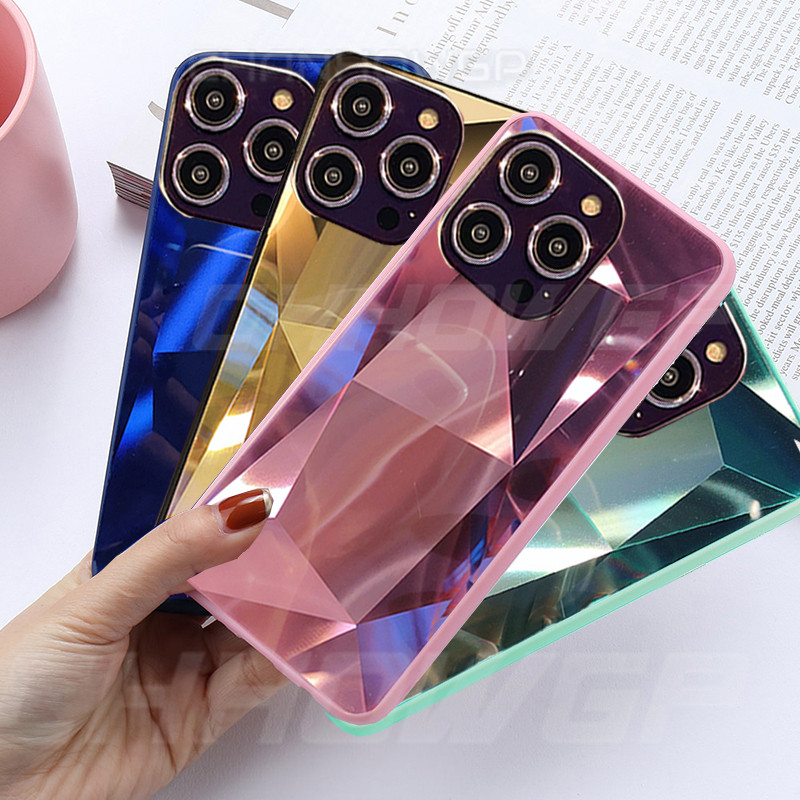 Θήκη τηλεφώνου 3D Glitter Bling Diamond Mirror για iPhone 14 13 12 11 Pro Max X XR XS Max 7 8 Plus Μαλακό πίσω κάλυμμα TPU