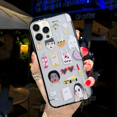Modna crtana mat prozirna telefonska maska za iPhone 6 6s 7 8 Plus X XR XS Max 12 11 Pro Max 12mini SE 2020 mekana TPU maska Coque