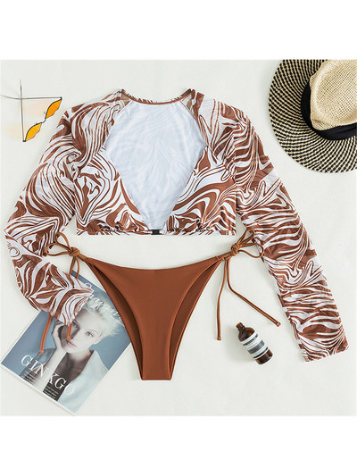 Nyomtatott aládrótozott hosszú ujjú bikini női fürdőruha Női fürdőruha Kétrészes bikini szett fürdőruha Swim Lady V3453