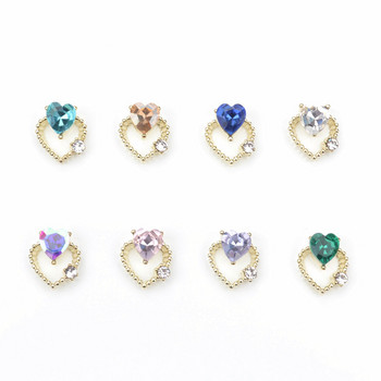 5 бр. Луксозни кухи сърца за нокти със скъпоценни камъни, розови/AB/прозрачни талисмани от сплав за Направи си сам диамантени бижута Декорации за нокти