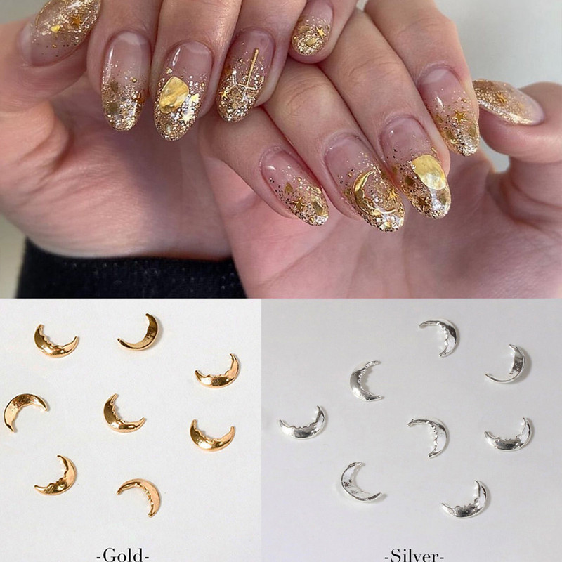 20PCS INS Moon Alloy Nail Art Decorations Zlato Srebrni 3D Novopristigli privjesci Zakovci za nokte DIY Manikura Japanski nakit Dodatak