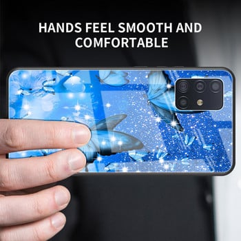 Луксозен стъклен калъф за Samsung Galaxy A51 A52 A50 A71 A21s A31 A70 A72 A10 A30 M31 M51 Soft Edge Back Capa Сладка пеперуда