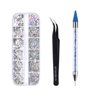 Új több méretű köröm strassz 3D Crystal AB DIY Nails Art Dekorációk Crystal Diamond Drágakövek Csillogó Ékszerek Szépség Smink Eszközök