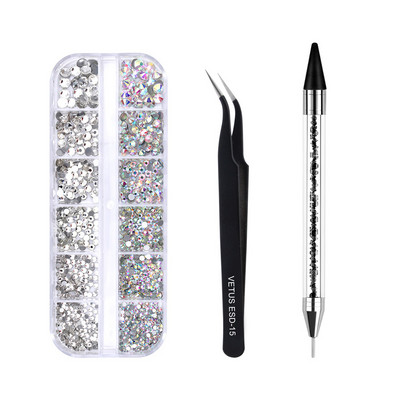 Új több méretű köröm strassz 3D Crystal AB DIY Nails Art Dekorációk Crystal Diamond Drágakövek Csillogó Ékszerek Szépség Smink Eszközök