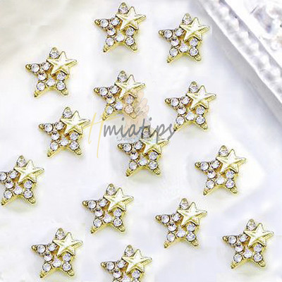 10db Star Nail Art Charms Kristály Strasszkő Ezüst 3D Csillag Dekorációk Fém Ékszerek Metal Deco Kiegészítők