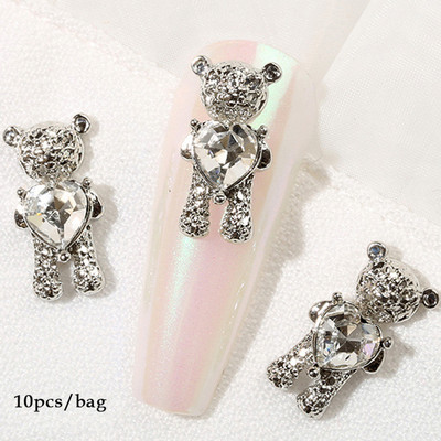 10db Star Nail Art Charms Kristály Strasszkő Ezüst 3D Csillag Dekorációk Fém Ékszerek Metal Deco Kiegészítők