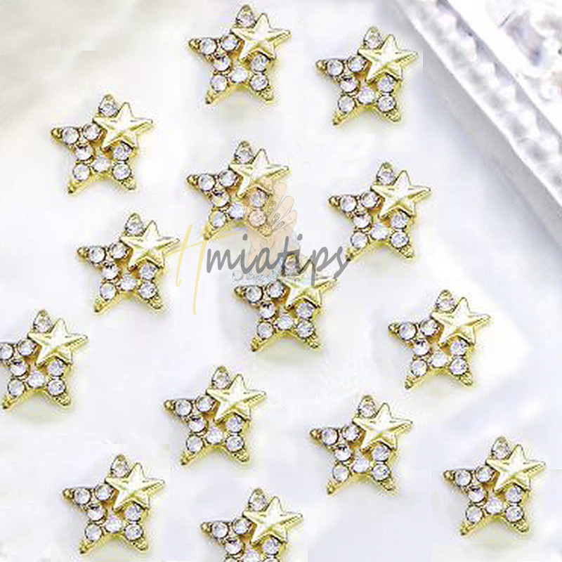 10db Star Nail Art Charms Kristály Strasszkő Ezüst 3D Csillag Dekorációk Fém Ékszerek Metal Deco Kiegészítők