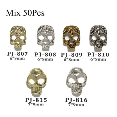 50db Retro Nail Charms Halloween Dekoráció Fém Nail Art Design Koponya Pumpkin Diamond Vintage Luxus Nails Manikűr eszköz