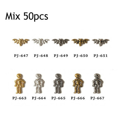 50db Retro Nail Charms Halloween Dekoráció Fém Nail Art Design Koponya Pumpkin Diamond Vintage Luxus Nails Manikűr eszköz