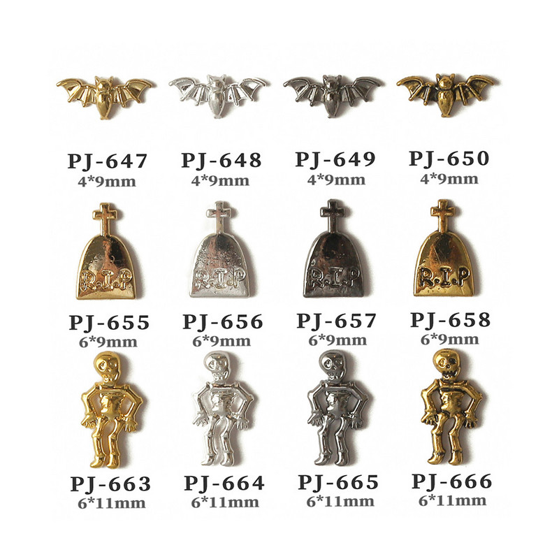 50db Retro Nail Charms Halloween Dekoráció Fém Nail Art Design Koponya Pumpkin Diamond Vintage Luxus Nails Manikűr eszköz