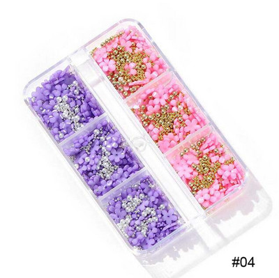 1 kast/kott Vaigust lilleline küünekunsti kaunistus Kuldne hõbedane kalliskivi helmed segu akrüülist florets küüned kivist lilleline võlu 3D küünekaunistus