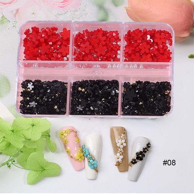 1 kast/kott Vaigust lilleline küünekunsti kaunistus Kuldne hõbedane kalliskivi helmed segu akrüülist florets küüned kivist lilleline võlu 3D küünekaunistus