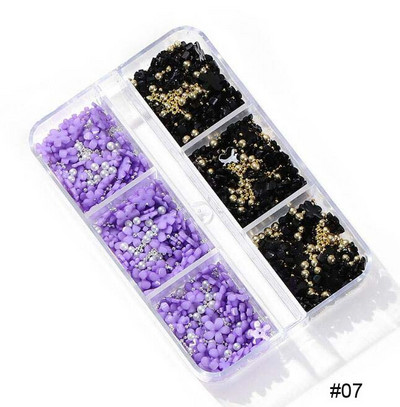 1 kast/kott Vaigust lilleline küünekunsti kaunistus Kuldne hõbedane kalliskivi helmed segu akrüülist florets küüned kivist lilleline võlu 3D küünekaunistus