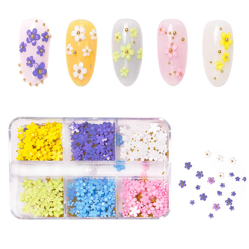 1 kast/kott Vaigust lilleline küünekunsti kaunistus Kuldne hõbedane kalliskivi helmed segu akrüülist florets küüned kivist lilleline võlu 3D küünekaunistus