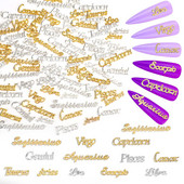 12 Zodiac Word Charm medál Csillagkép köröm varázslat 3D ötvözet lapos hátú epoxigyanta kellék kitöltő barkács ékszerkészítési kiegészítő