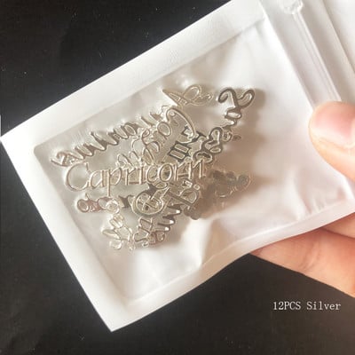 12 Zodiac Word Charm medál Csillagkép köröm varázslat 3D ötvözet lapos hátú epoxigyanta kellék kitöltő barkács ékszerkészítési kiegészítő