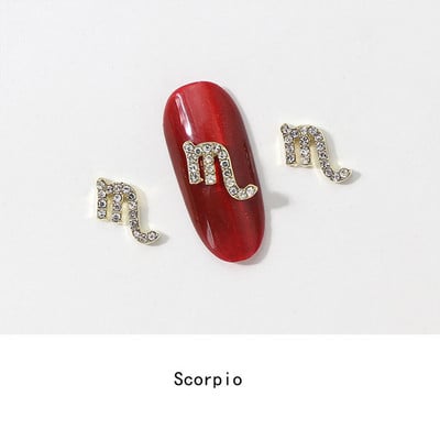 12 Zodiac Word Charm medál Csillagkép köröm varázslat 3D ötvözet lapos hátú epoxigyanta kellék kitöltő barkács ékszerkészítési kiegészítő