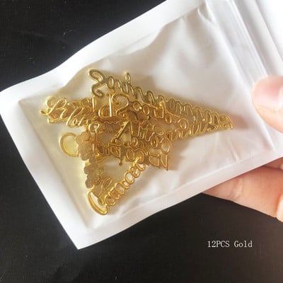 12 Zodiac Word Charm medál Csillagkép köröm varázslat 3D ötvözet lapos hátú epoxigyanta kellék kitöltő barkács ékszerkészítési kiegészítő